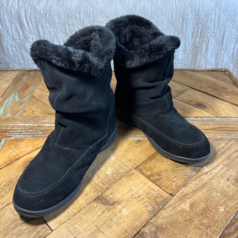 White Mountain Black Suede Faux Fur Cuff Winter Boots Size 7M